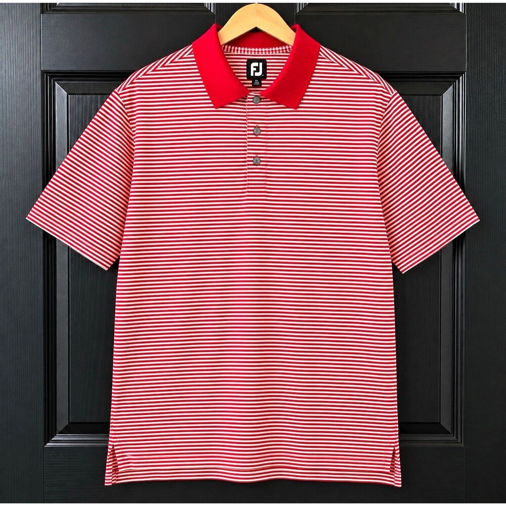 FootJoy Men's XXL Red/White Striped Stretch Knit Golf Polo Shirt Short Sleeve